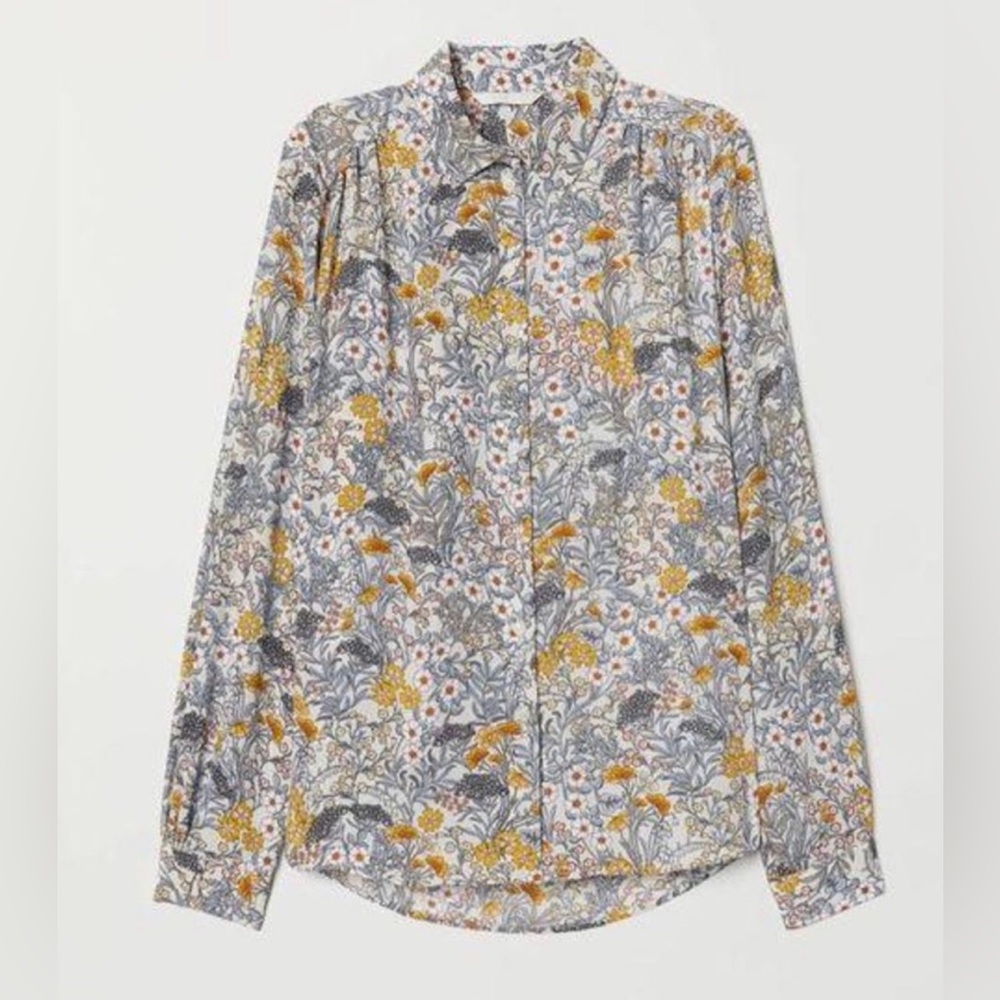 H&M Floral Blouse Blue Yellow Size 6